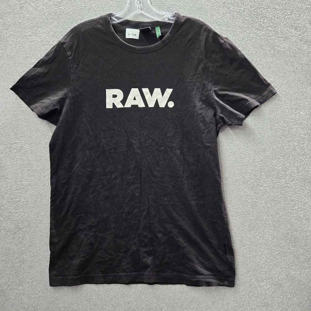 G Star Raw Men Shirt Large Black Logo Short Sleeve Crew Neck Tee READ